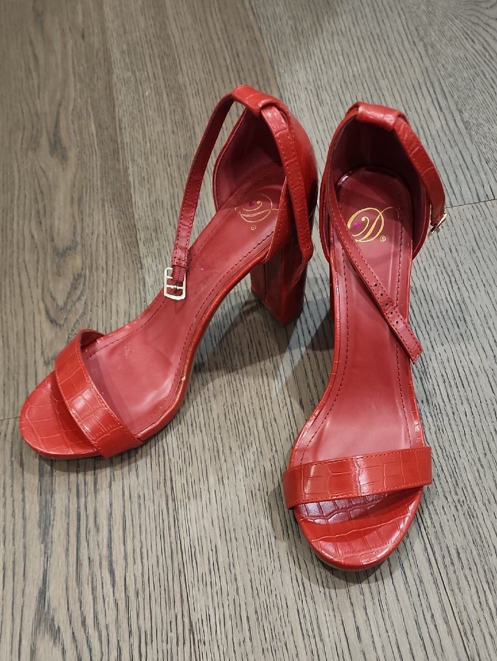 Delicious Red Croc-Embossed Block Heel Sandals